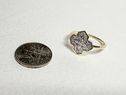 Canadian Diavik Mine Diamond Cross Ring 1/4ctw 9k Gold size 8