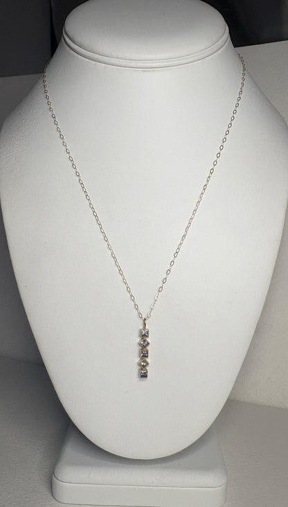 Natural Multi-Color Princess Cut Sapphire Bar Pendant Necklace in 9k Gold 18"