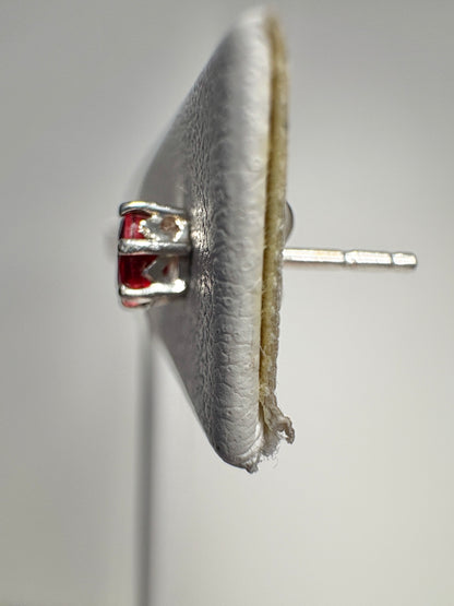 Natural Red Sapphire Stud Earrings Sterling Silver 4x3mm