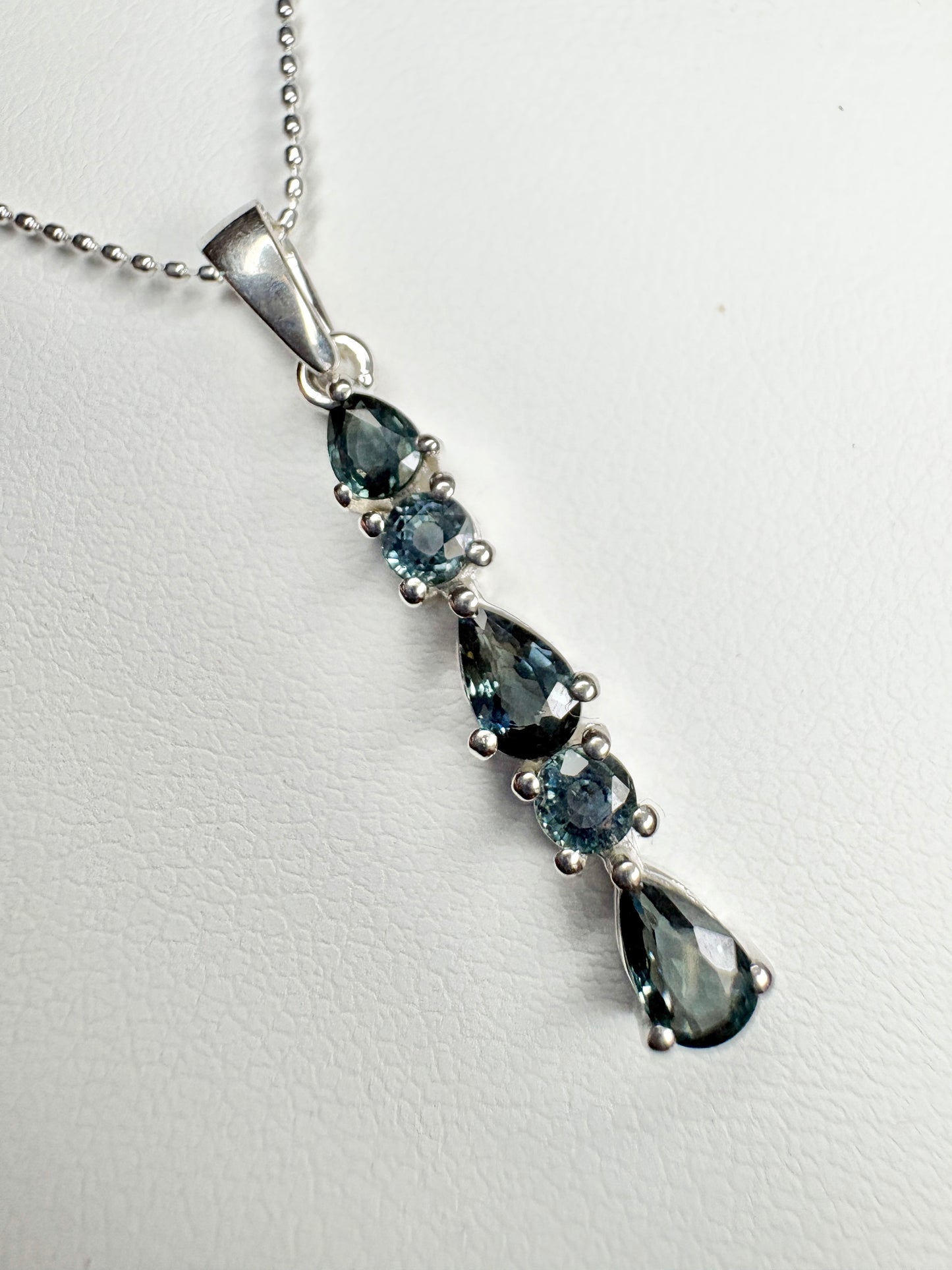 Australian Sapphire Pendant Necklace in Sterling Silver 18"