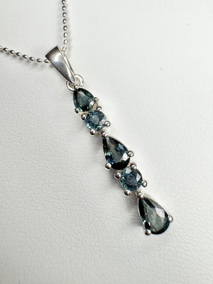 Australian Sapphire Pendant Necklace in Sterling Silver 18"
