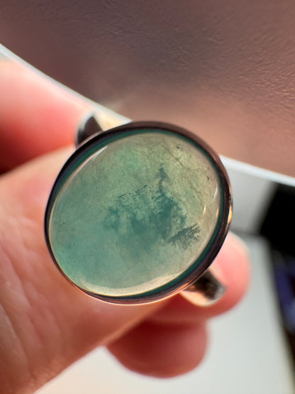 Peruvian Untreated Amazonite Bezel Set Ring Sterling Silver size 7