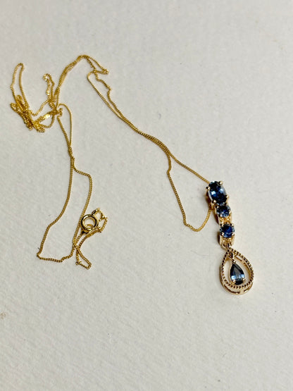 Montana Sapphire Drop Pendant Necklace 9k Gold 18"