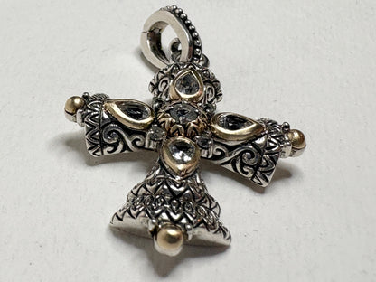 Barbara Bixby Solid 18k and Sterling Silver Cross Enhancer Pendant with White Topaz