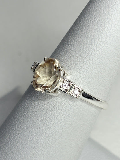 Yellow Oregon Sunstone and Zircon Ring Sterling Silver size 7