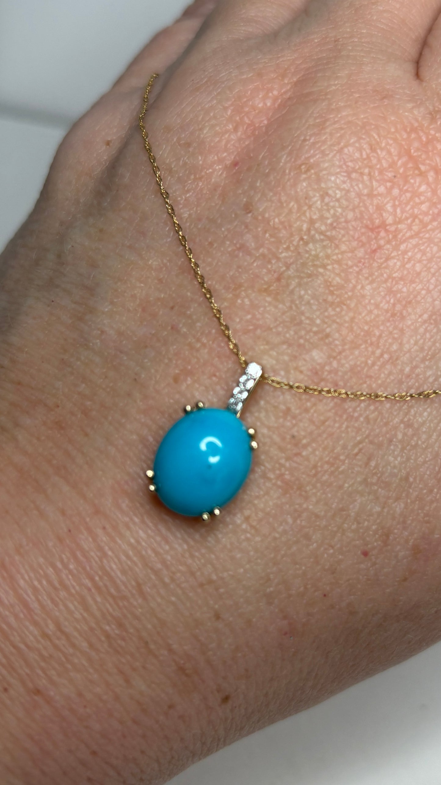 Sleeping Beauty Turquoise Pendant Necklace in 9k Gold with 10k Chain 18"