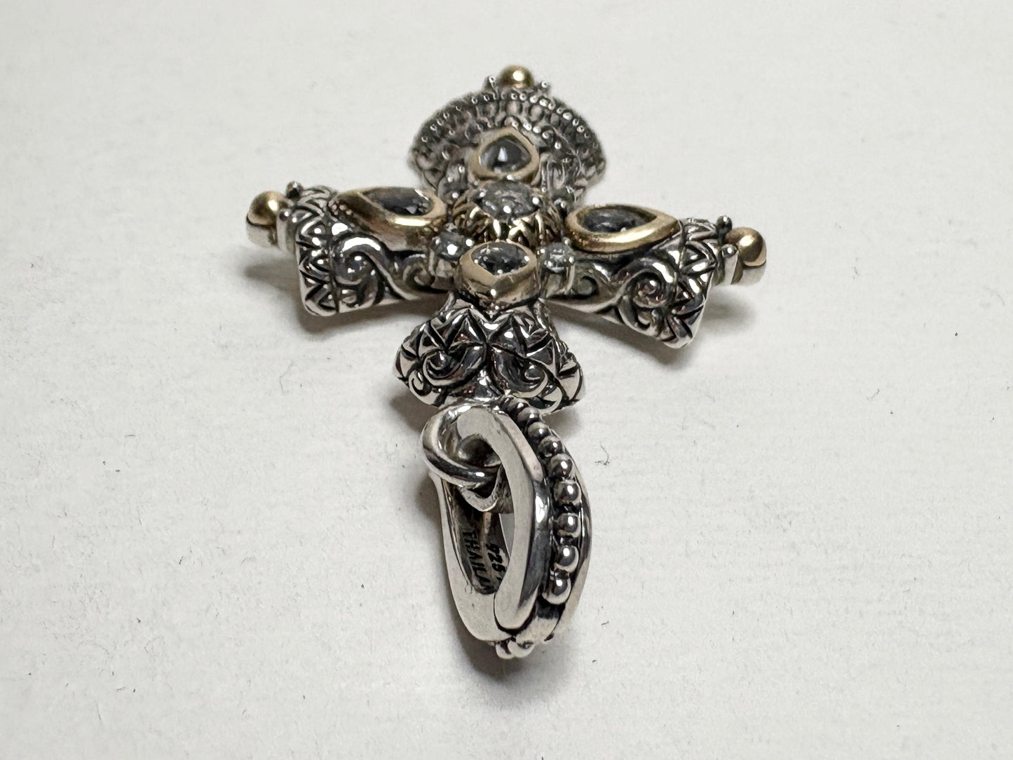 Barbara Bixby Solid 18k and Sterling Silver Cross Enhancer Pendant with White Topaz