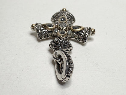 Barbara Bixby Solid 18k and Sterling Silver Cross Enhancer Pendant with White Topaz