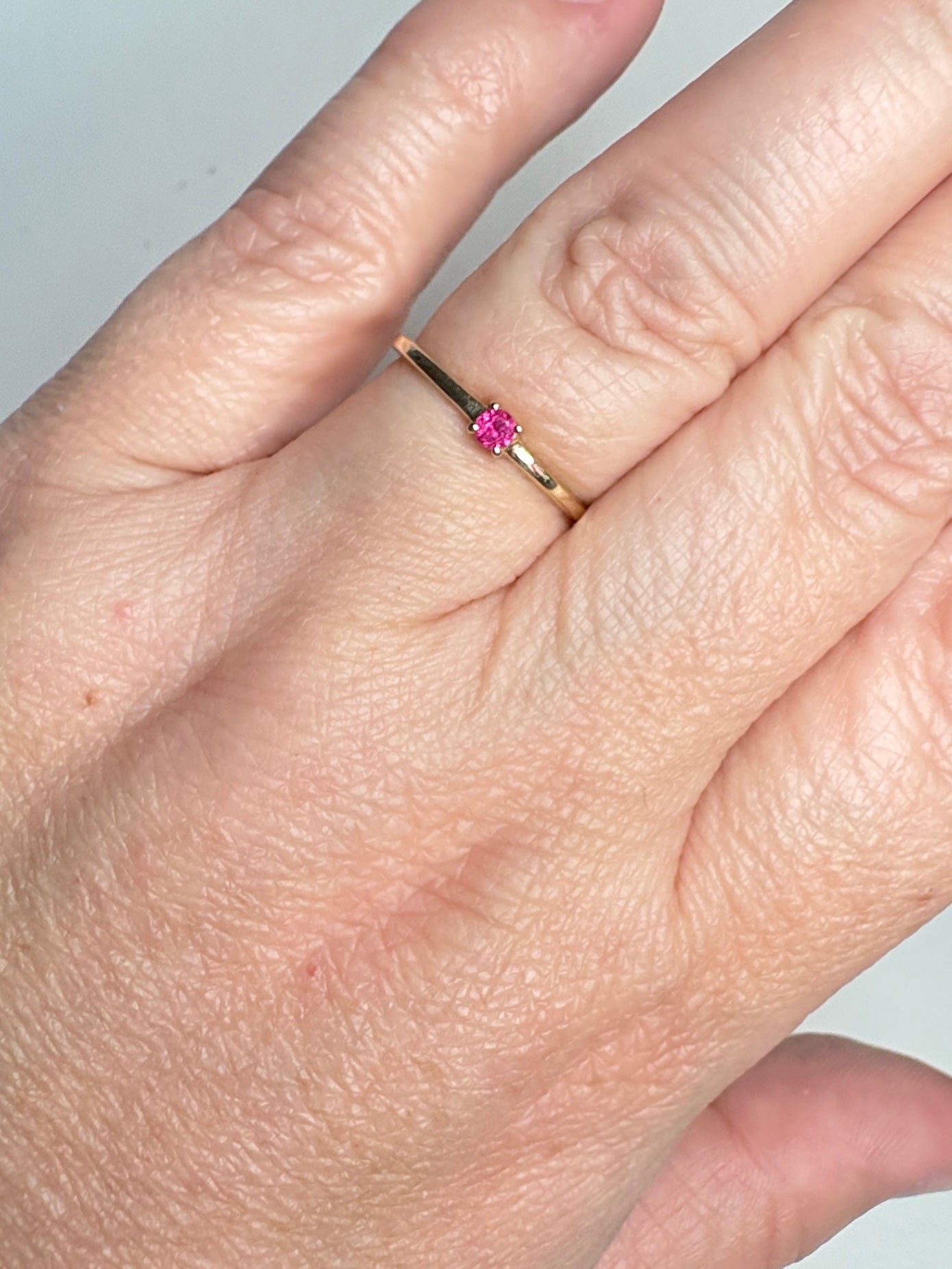 Tiny Bright Read Heat Only Mosambique Ruby Ring 9k Gold size 7