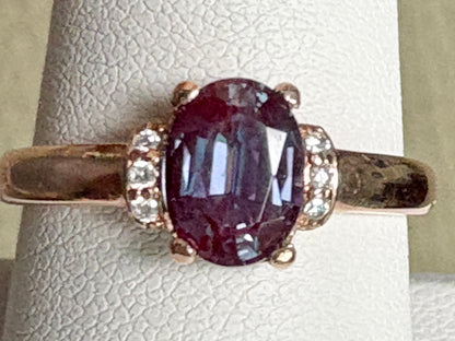 Russian Lab Grown Alexandrite Chrysoberyl and Diamond Ring Solid 10k Rose Gold size 8.75