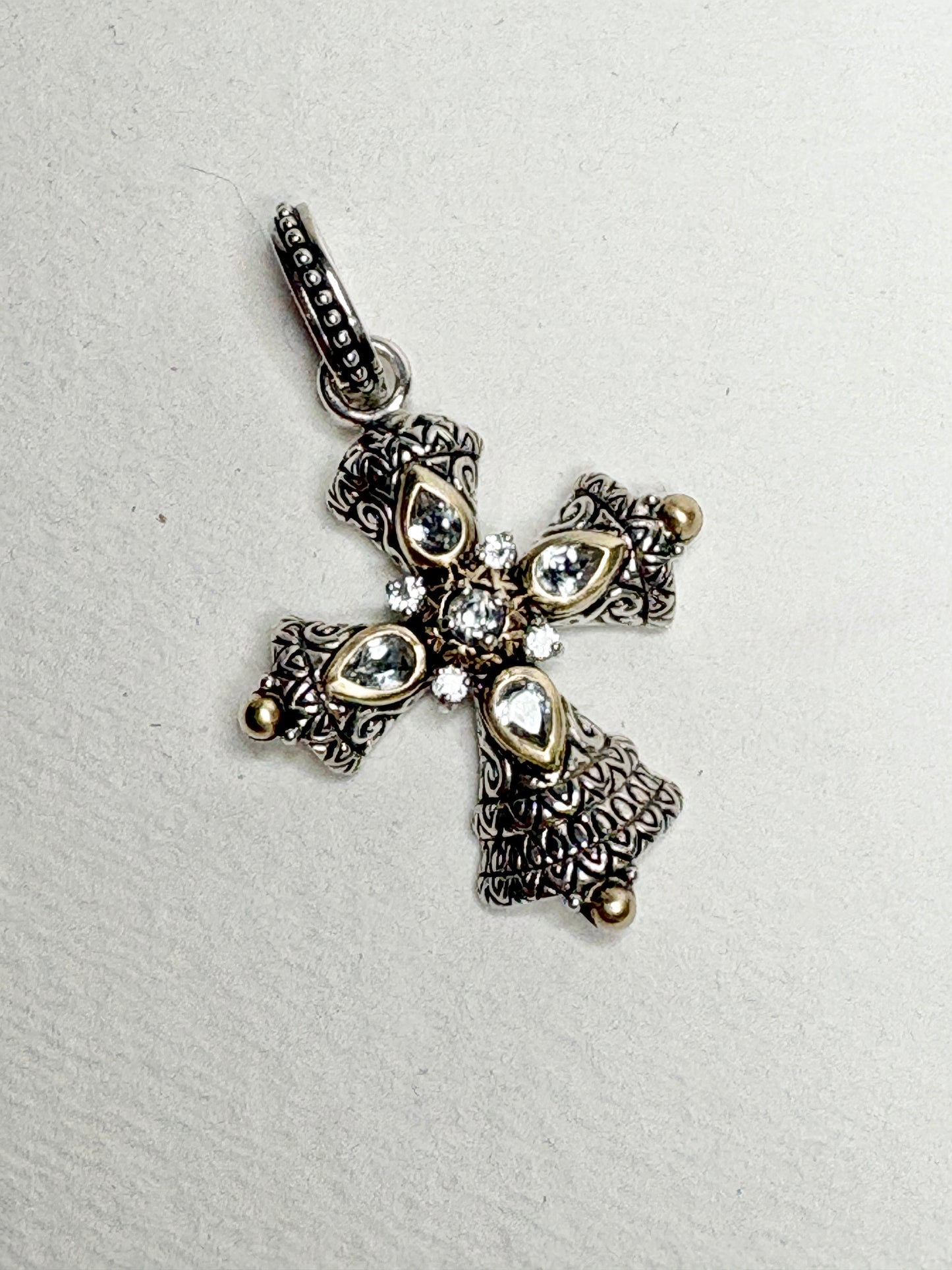 Barbara Bixby Solid 18k and Sterling Silver Cross Enhancer Pendant with White Topaz