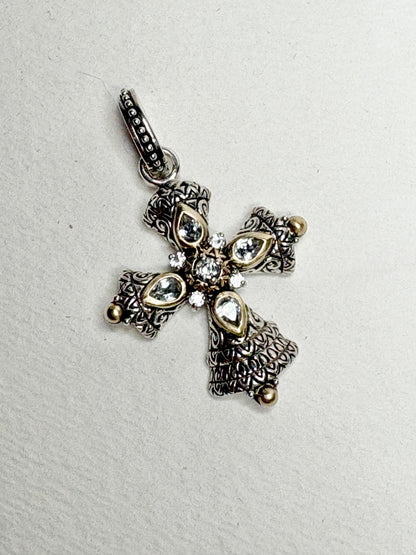 Barbara Bixby Solid 18k and Sterling Silver Cross Enhancer Pendant with White Topaz