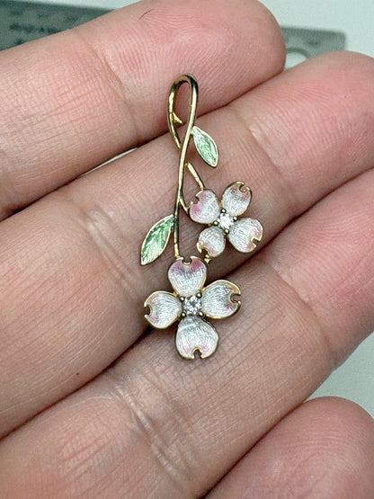 Silver.Gold Plated White Dogwood Pendant. -Diamond
