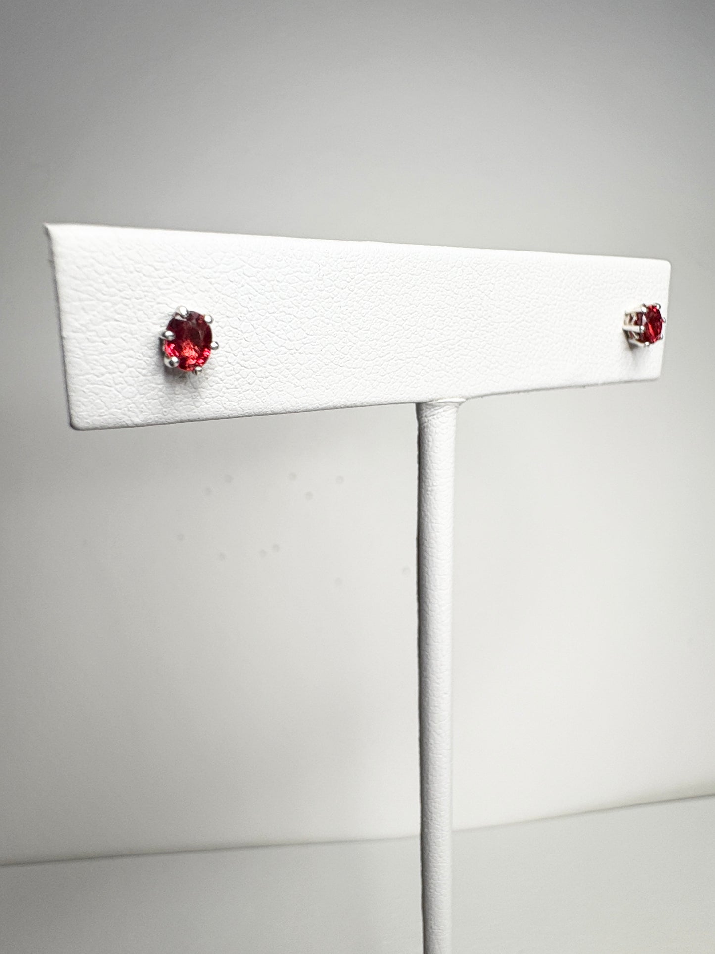 Natural Red Sapphire Stud Earrings Sterling Silver 4x3mm