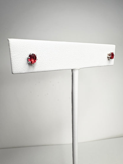 Natural Red Sapphire Stud Earrings Sterling Silver 4x3mm