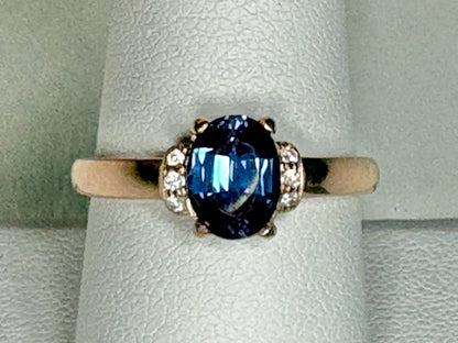 Russian Lab Grown Alexandrite Chrysoberyl and Diamond Ring Solid 10k Rose Gold size 8.75