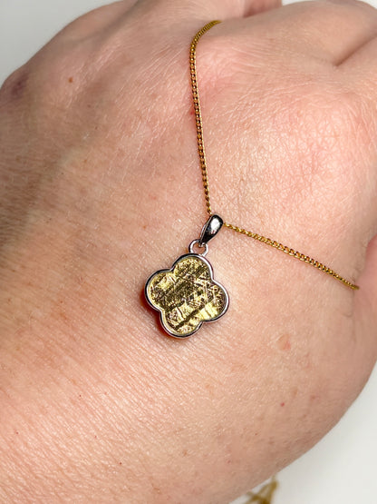 Genuine Gold Plated Meteorite Slice From Sweden in Sterling Silver with GF Chain 18"