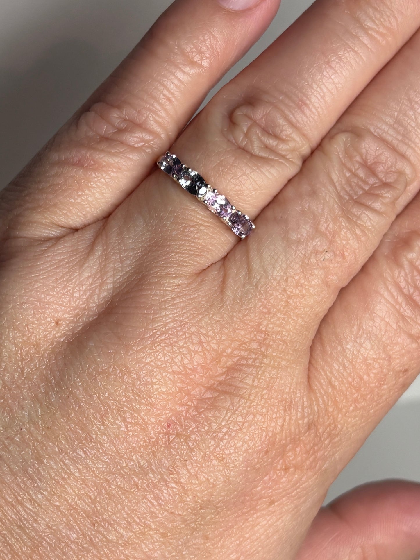 Multi Color Spinel Band Ring Sterling Silver size 7