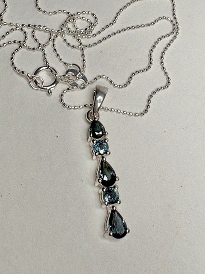 Australian Sapphire Pendant Necklace in Sterling Silver 18"