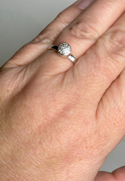 Monica Vinader sterling silver ring with pave diamonds.