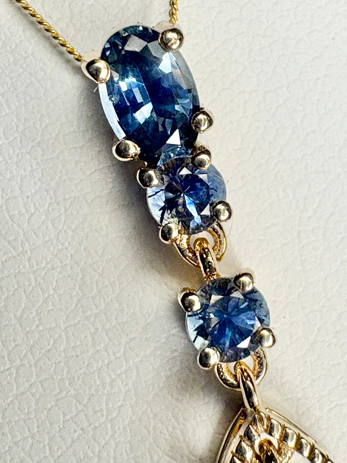 Montana Sapphire Drop Pendant Necklace 9k Gold 18"