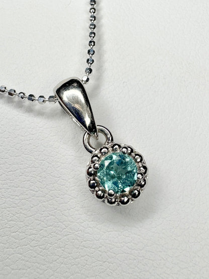 Brazilan Lagoon Tourmaline Beaded Solitaire Pendant Necklace Sterling Silver 4mm 18"