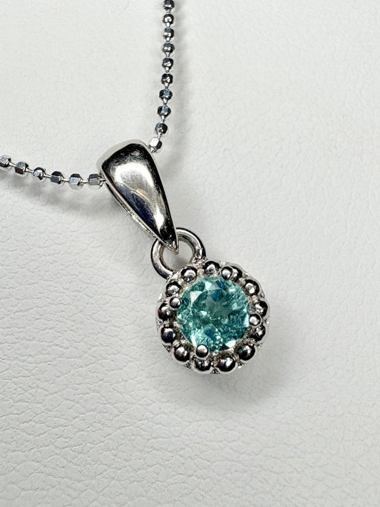 Brazilan Lagoon Tourmaline Beaded Solitaire Pendant Necklace Sterling Silver 4mm 18"