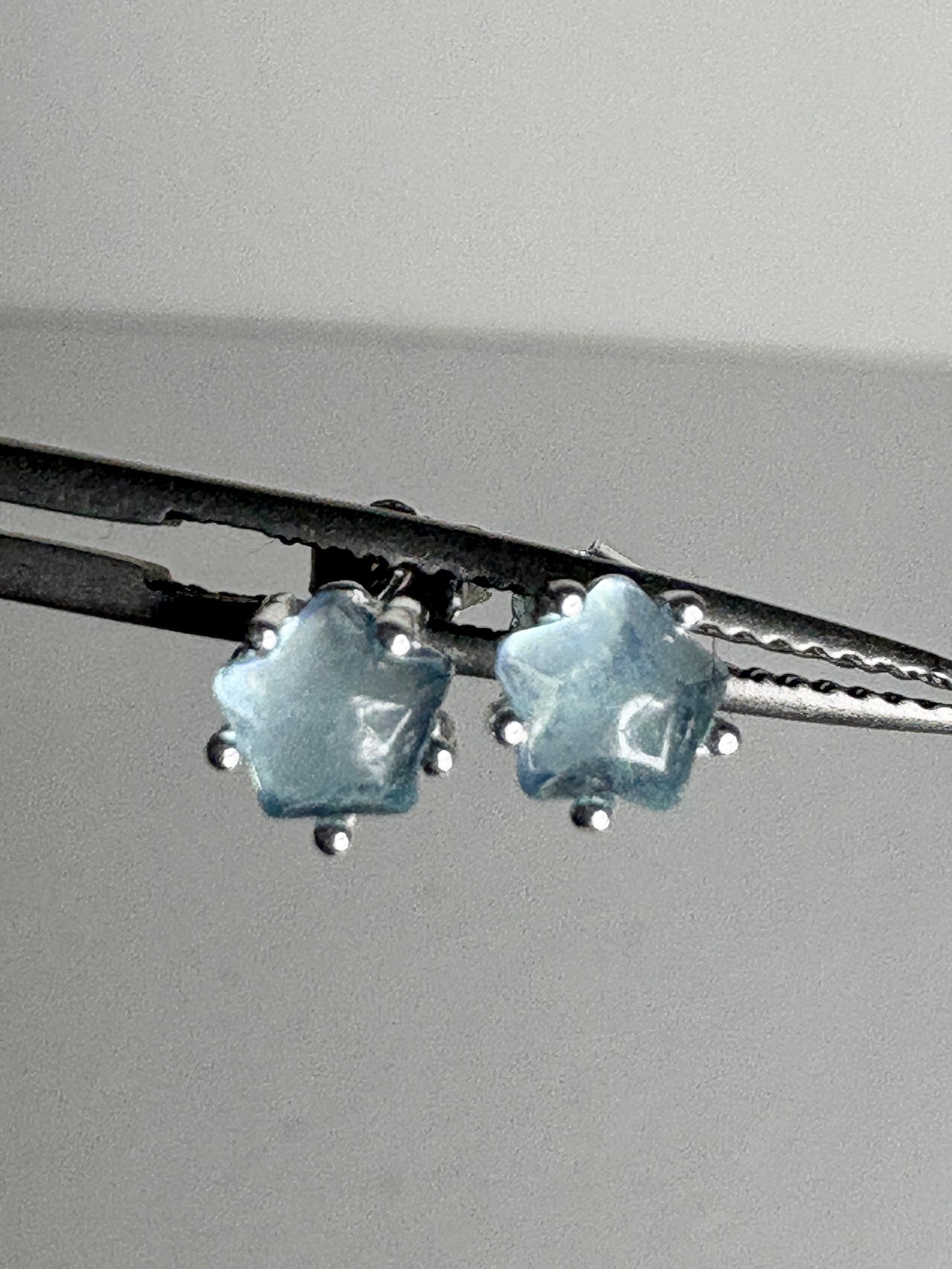 Aquamarine Cabochon Star Stud Earrings Sterling Silver 5mm