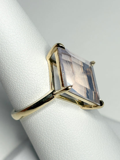 Lavender Quartz Fancy Cut Kite Shaped Solitaire Ring in 9k Gold size 7