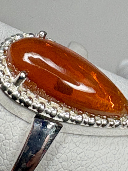Oregon Fire Opal Cabochon Teardrop Ring Sterling Silver size 7
