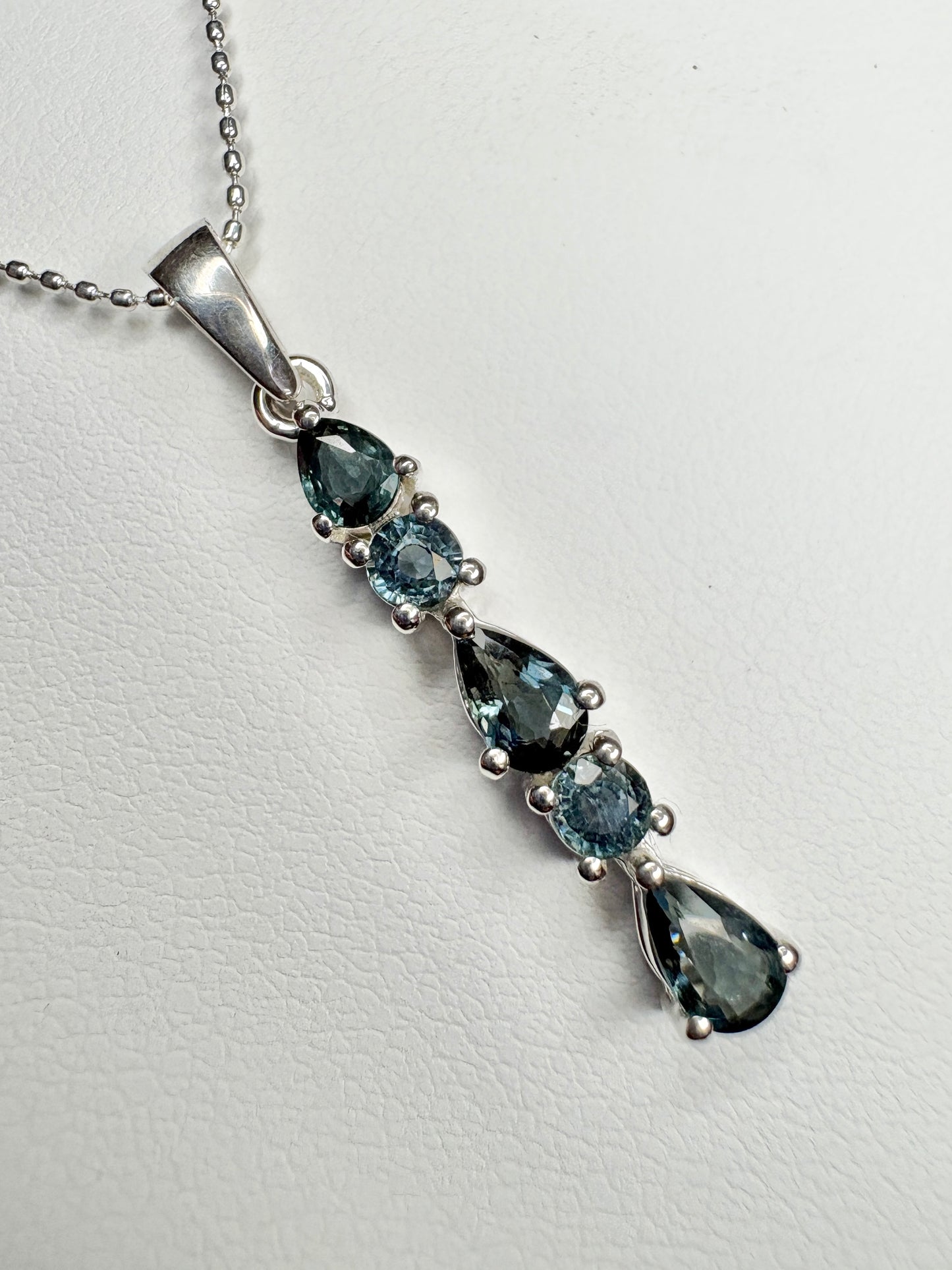 Australian Sapphire Pendant Necklace in Sterling Silver 18"