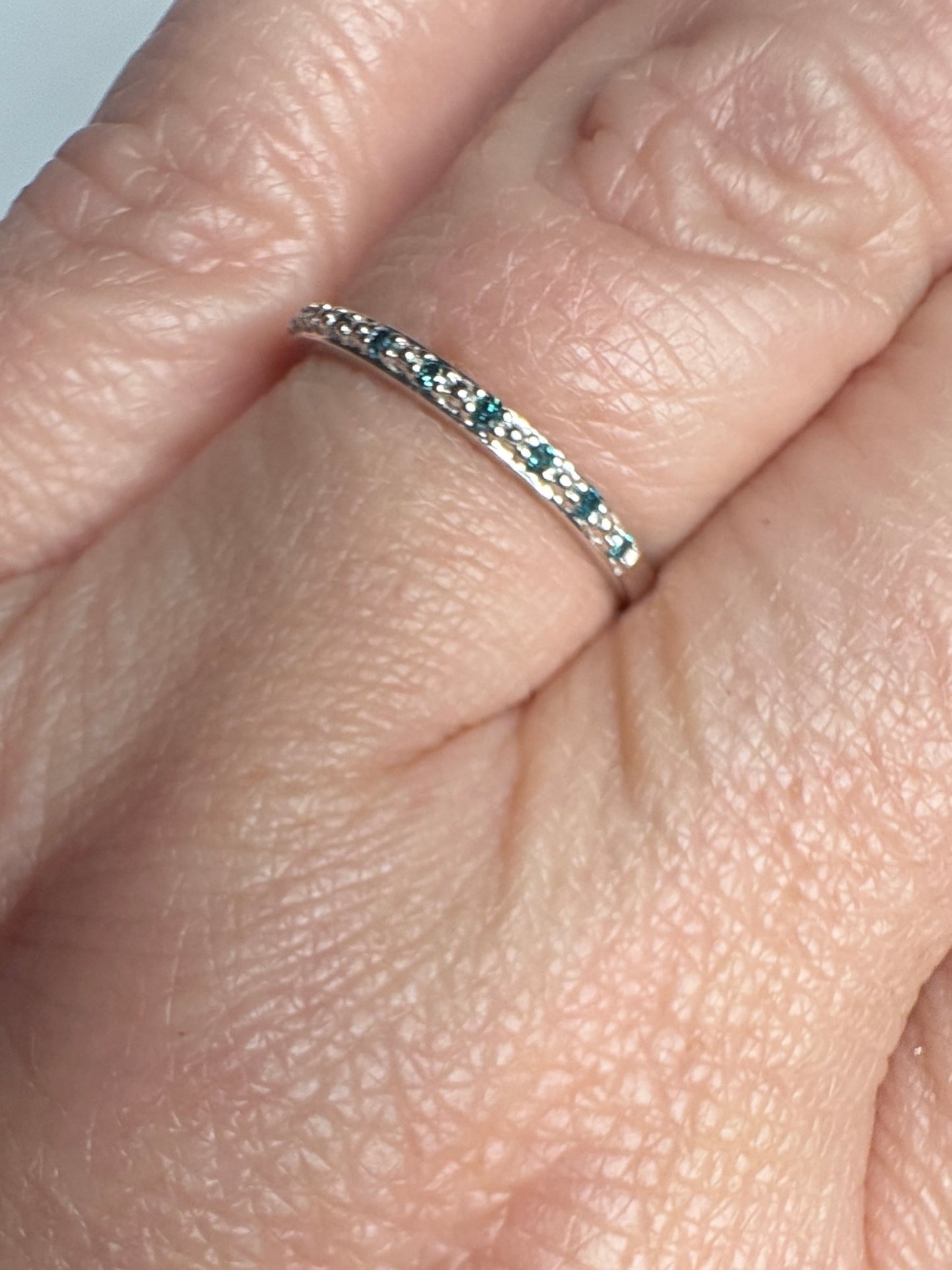 Dainty Blue Diamond Stackable Band Rings Stelring Silver .06ctw size 7