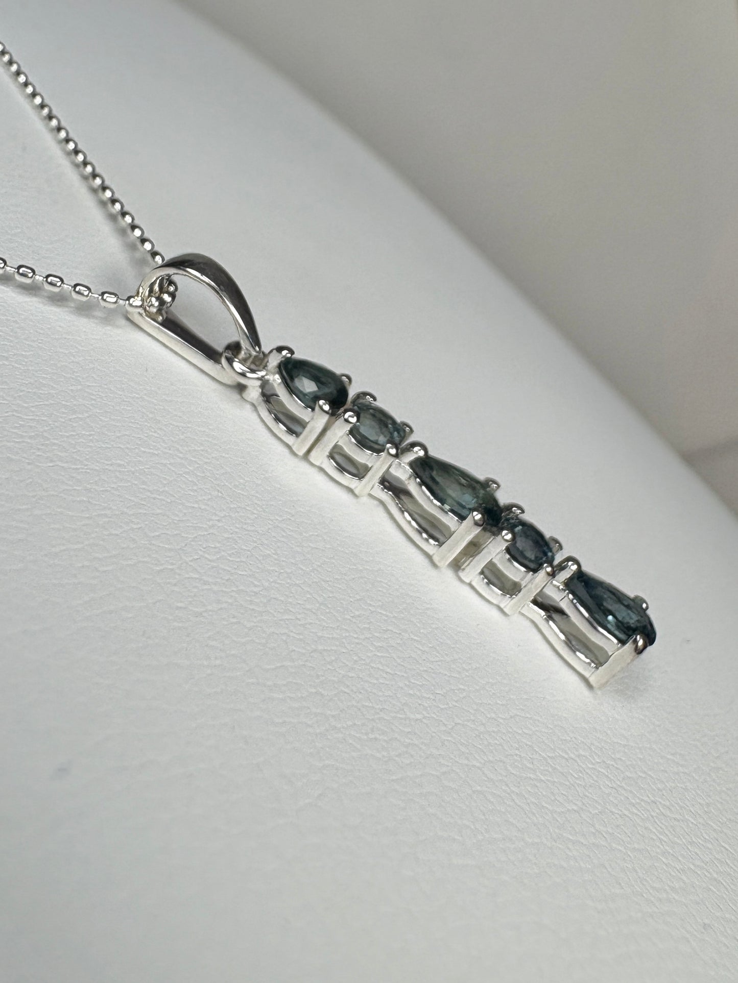 Australian Sapphire Pendant Necklace in Sterling Silver 18"
