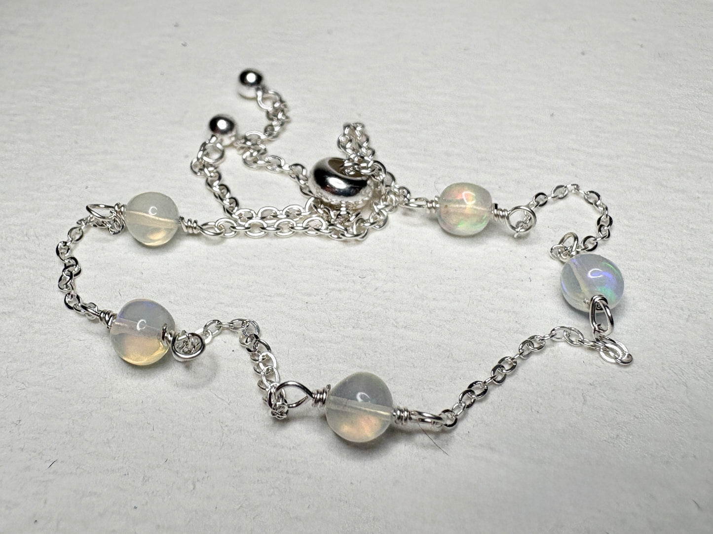 Ethiopian Wello Opal Bead Station Bolo Adjustable Bracelet Sterling Silver