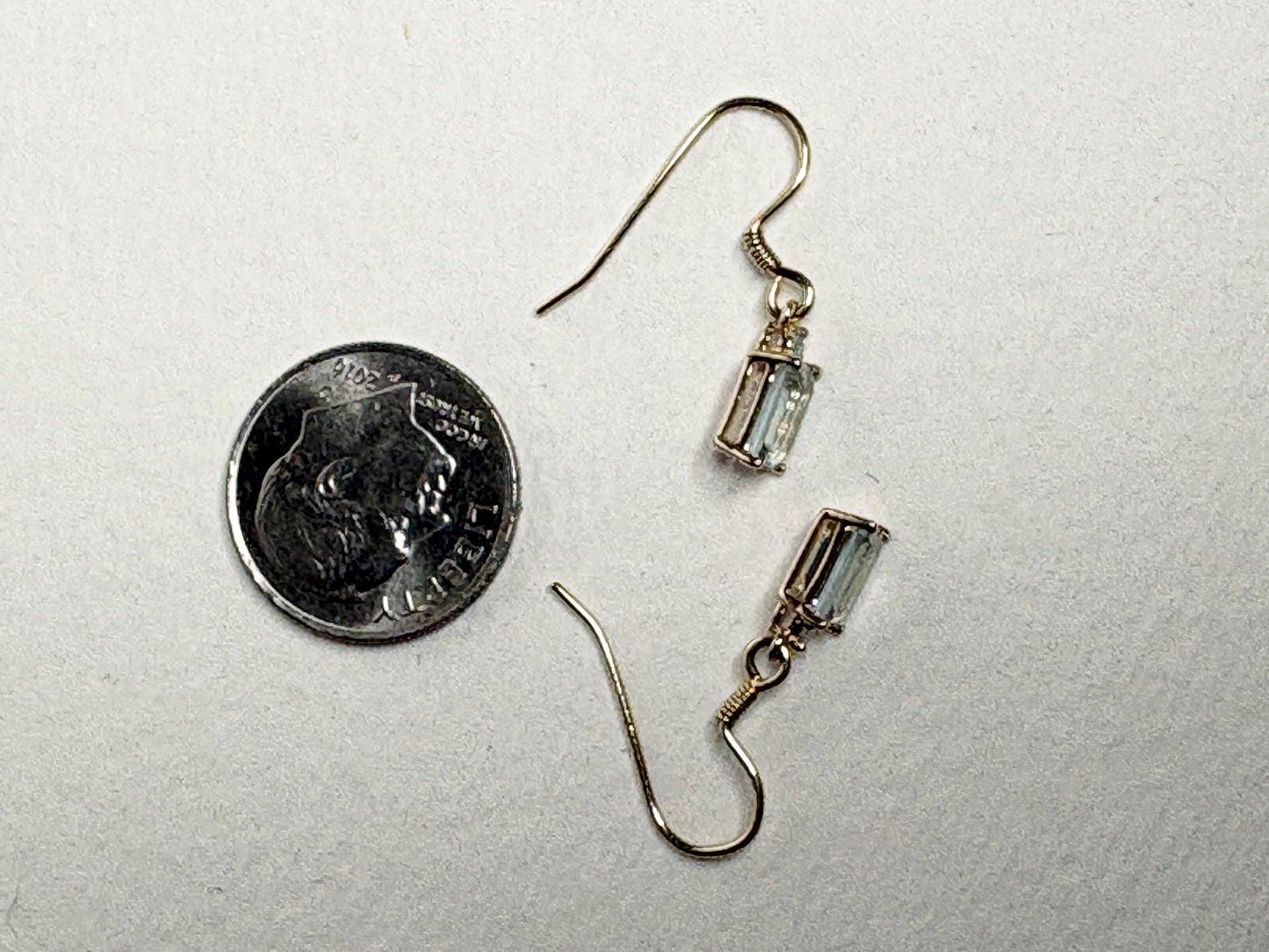 Aquamarine Dainty Dangle Drop Earrings in Solid 9k Gold