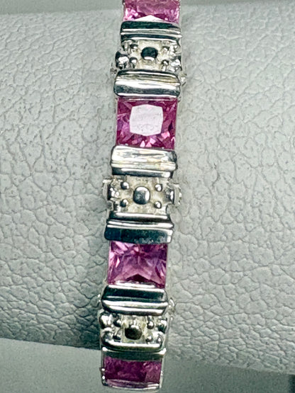 Pink Jedi Princess Cut Sapphire Stackable Band Ring Sterling Silver size 7