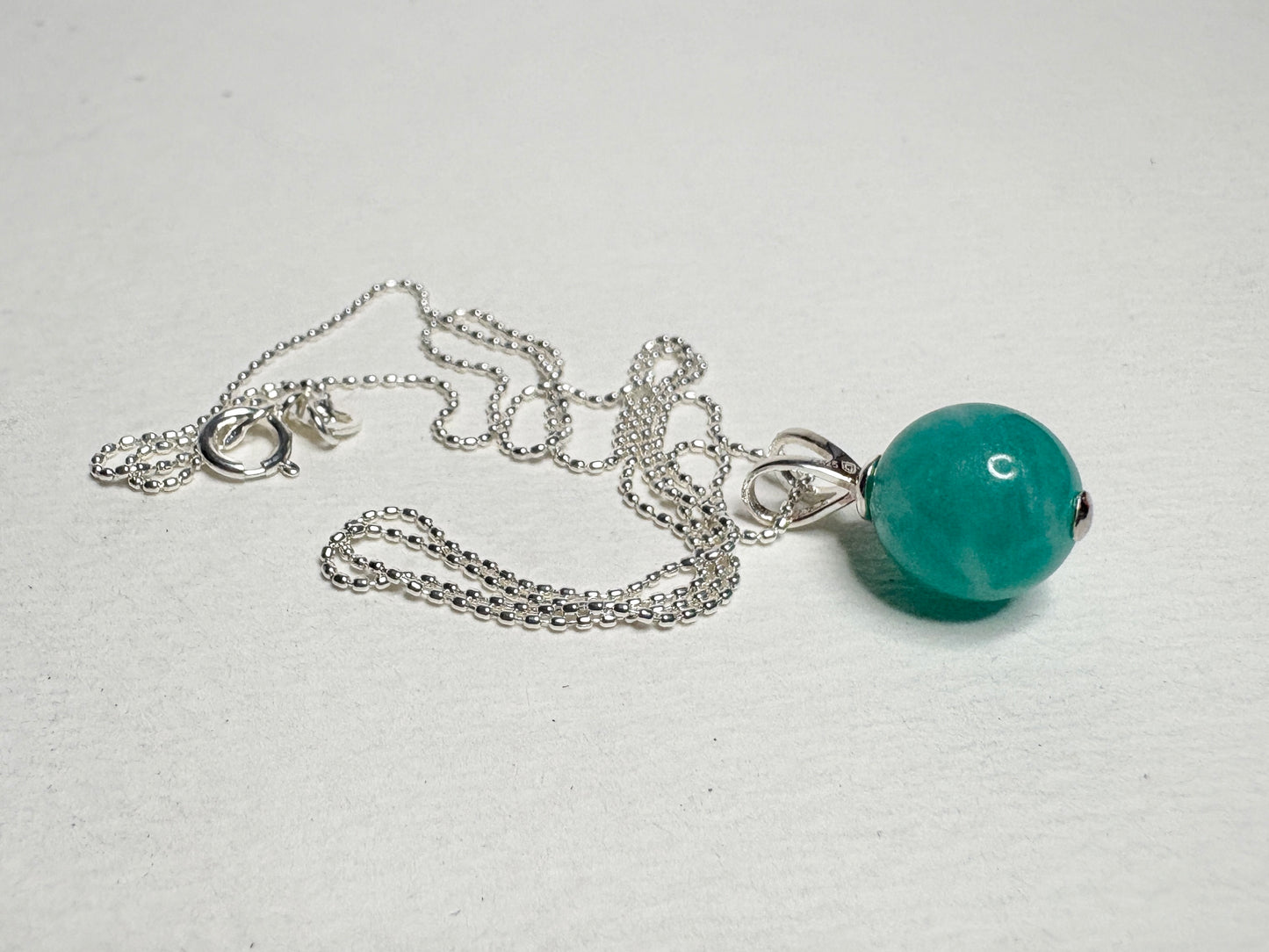 Brazilian Unheated Amazonite Bead Pendant Necklace Sterling Silver Ball Chain 18" (Copy)
