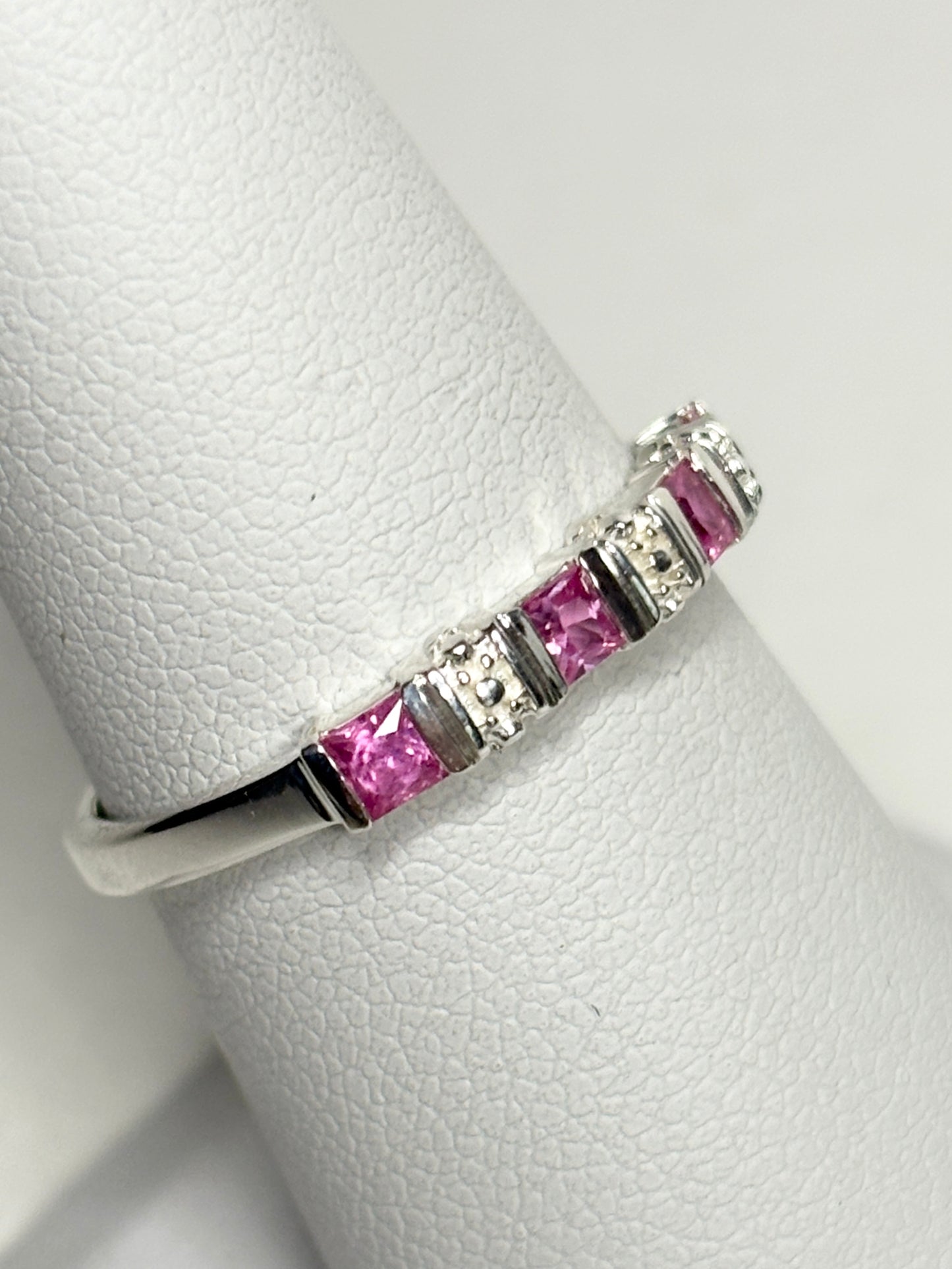 Pink Jedi Princess Cut Sapphire Stackable Band Ring Sterling Silver size 7