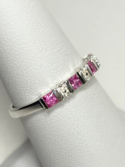 Pink Jedi Princess Cut Sapphire Stackable Band Ring Sterling Silver size 7