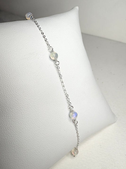 Ethiopian Wello Opal Bead Station Bolo Adjustable Bracelet Sterling Silver