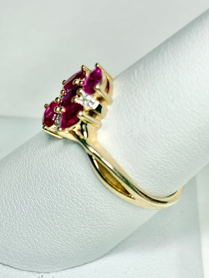Burmese Ruby Cluster Ring 9k Gold size 8
