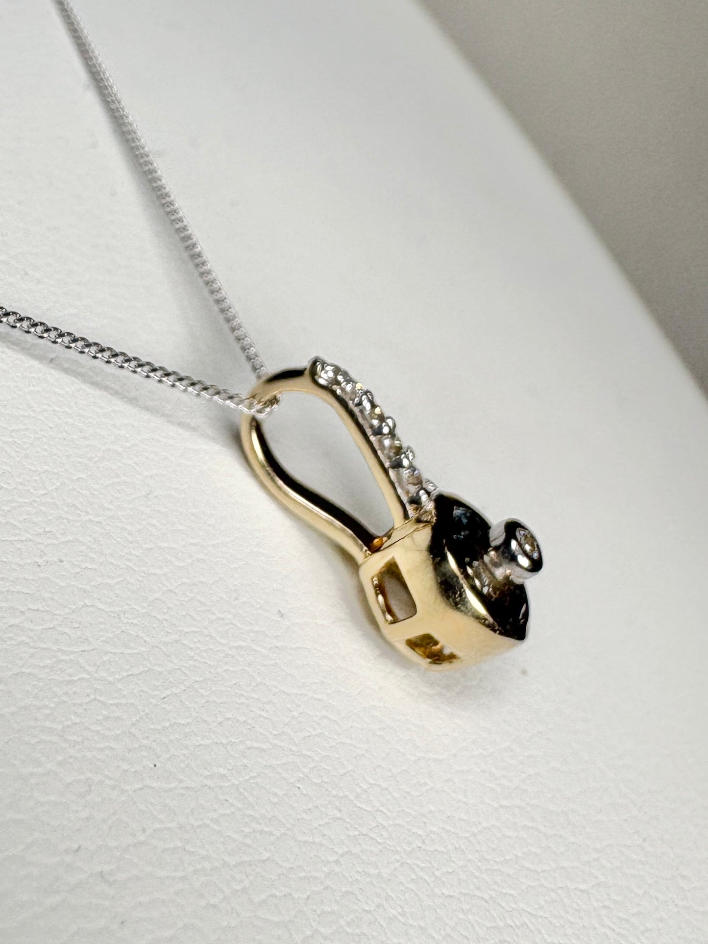 Lehrer Bicolor Montana Sapphire and Diamond Iris Pendant Necklace 2 Tone 9k Gold