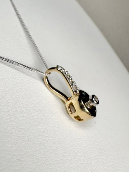 Lehrer Bicolor Montana Sapphire and Diamond Iris Pendant Necklace 2 Tone 9k Gold