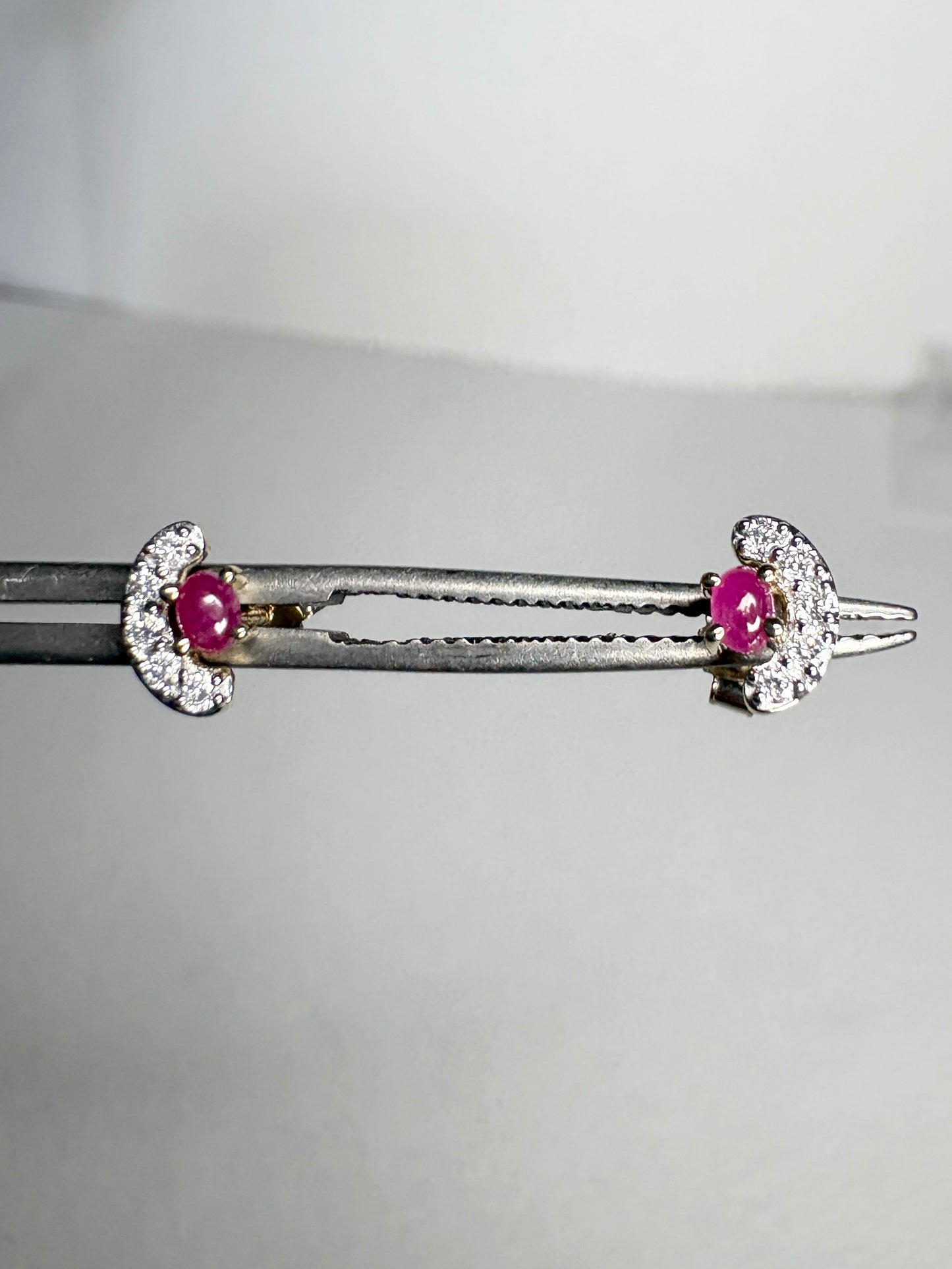 Greenland Ruby and Canadian Diamond Stud Earrings 9k Gold