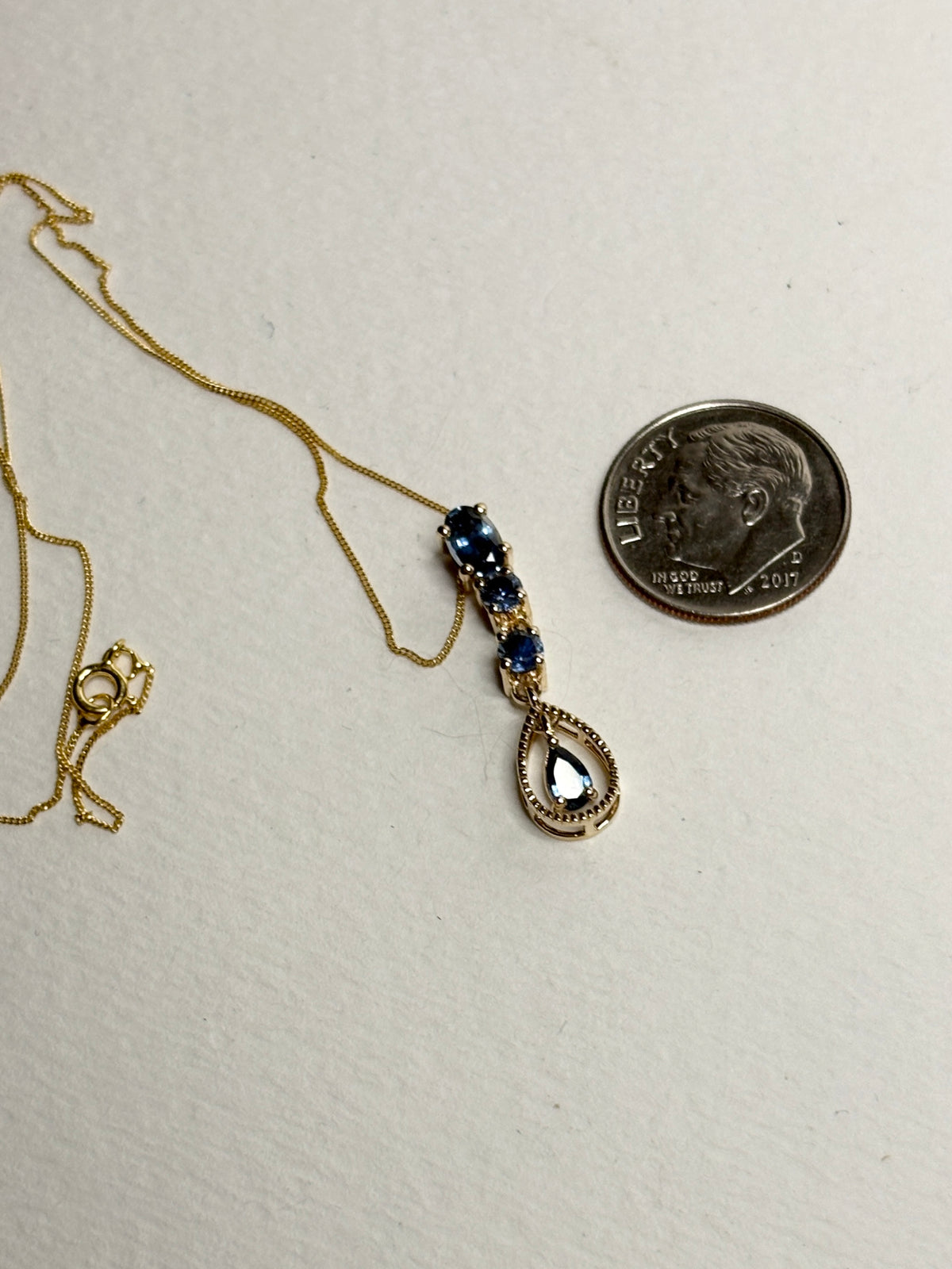 Montana Sapphire Drop Pendant Necklace 9k Gold 18"