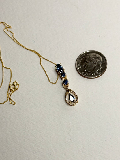 Montana Sapphire Drop Pendant Necklace 9k Gold 18"