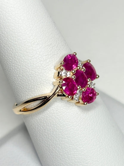 Burmese Ruby Cluster Ring 9k Gold size 8
