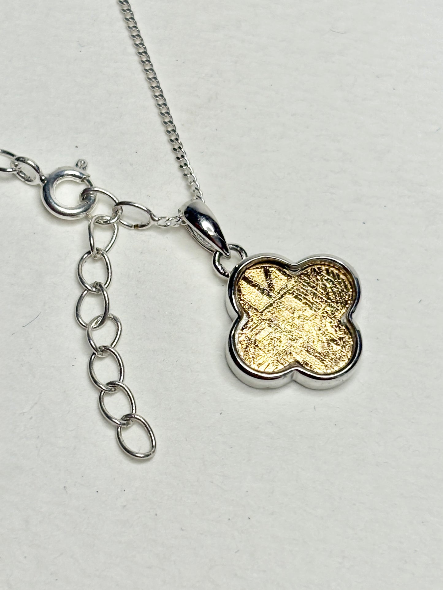 Genuine Gold Plated Meteorite Slice From Sweden in Sterling Silver Adjustable Chain 18-19"
