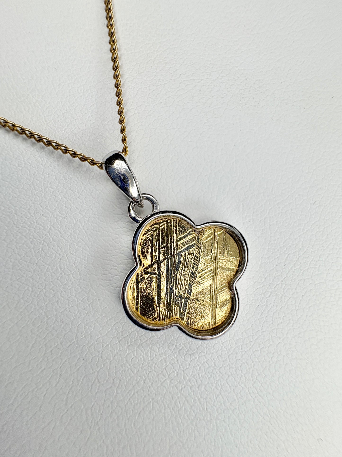 Genuine Gold Plated Meteorite Slice From Sweden in Sterling Silver with GF Chain 18"