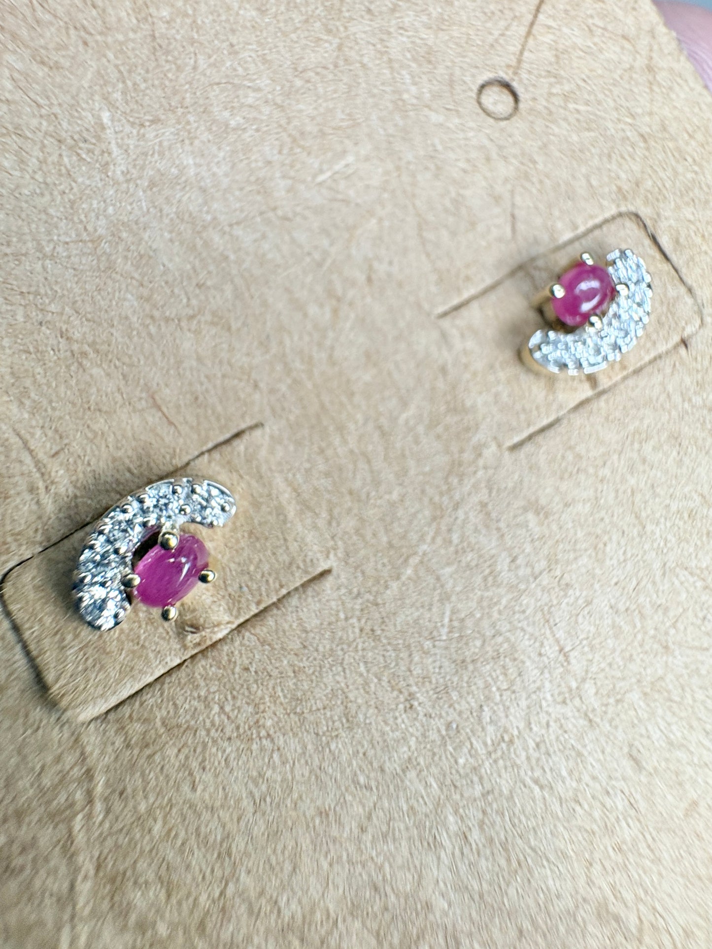 Greenland Ruby and Canadian Diamond Stud Earrings 9k Gold
